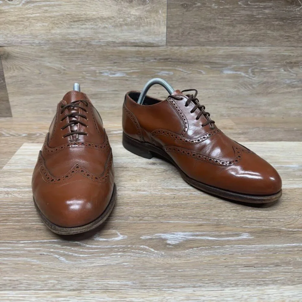Stanford Brown Leather Wingtip Oxford Shoes Men's Size 8